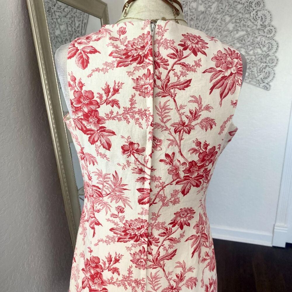 Maggy London Early 2000's Cotton Linen Flower Trumpet Ruffle Midi Dress S / 6 - Picture 6 of 7